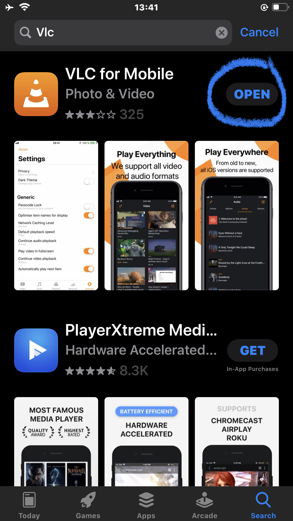 Image showing the VLC app listing on the App Store.